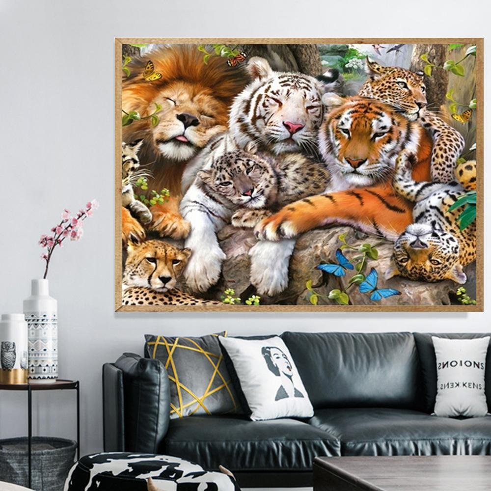 Famille Tigre | Kits complets de peinture au diamant rond