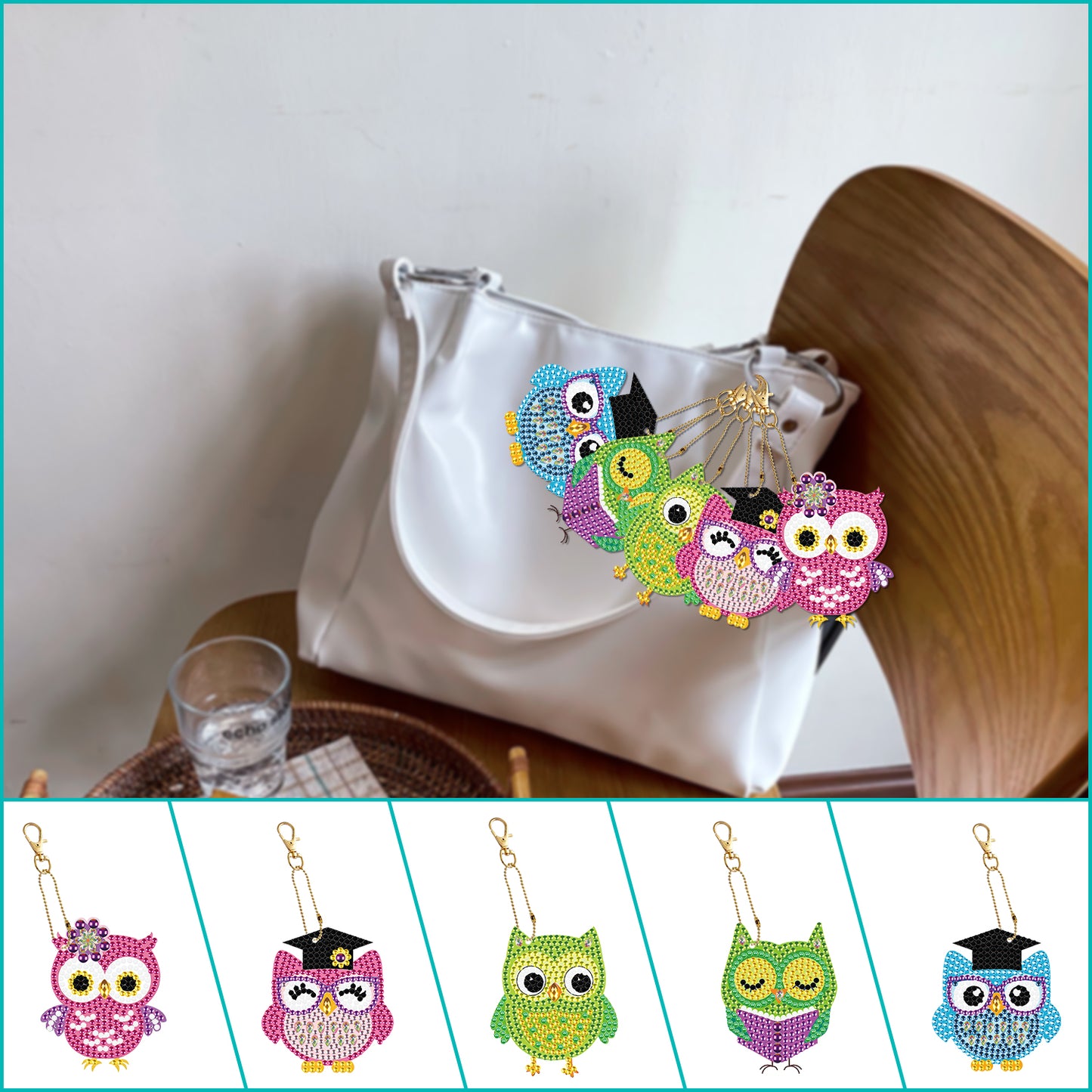 DIY keychain | Owl | Double-sided | Five Piece Set