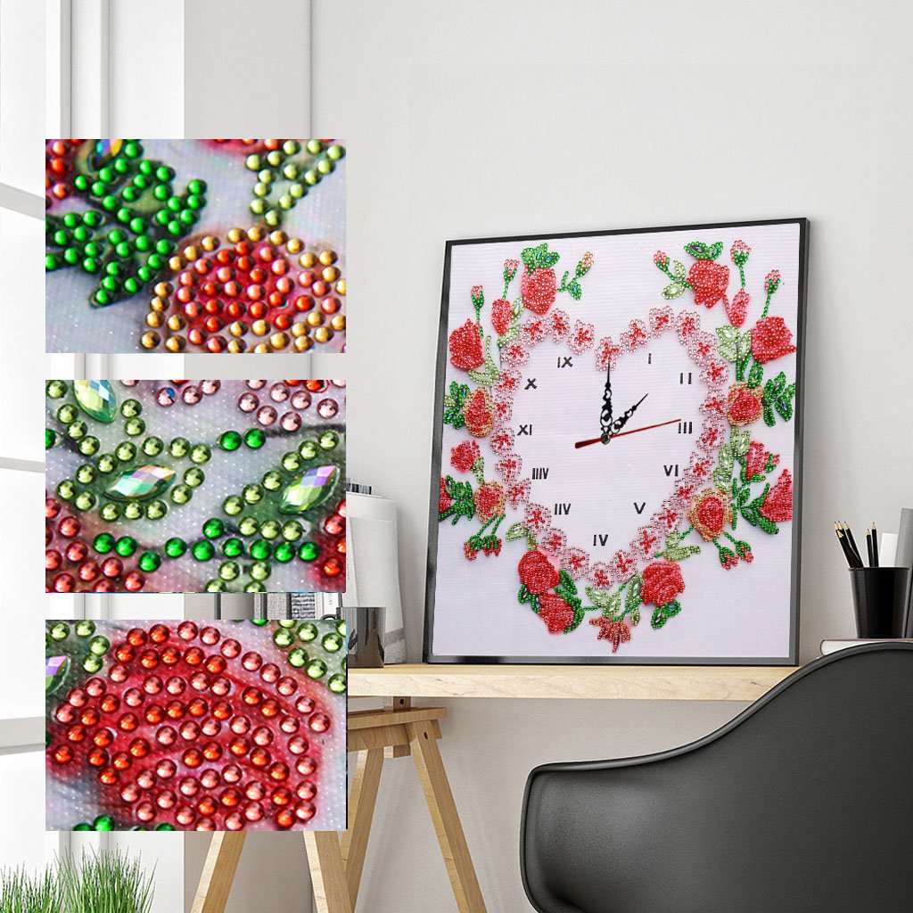 Rose Flower Clock | Special Shaped | Crystal Rhinestone  | Full Round Diamond Painting Kits