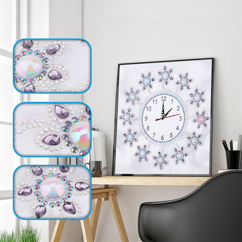 Flower Clock  | Crystal Rhinestone  | Full Round Diamond Painting Kits