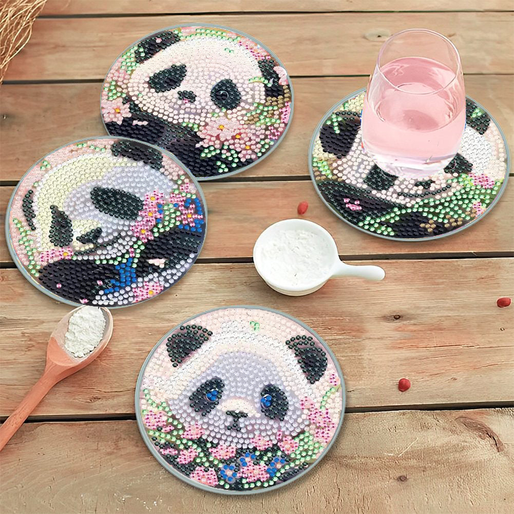8 pcs set DIY Special Shaped Diamond Painting Coaster  | panda（no holder）