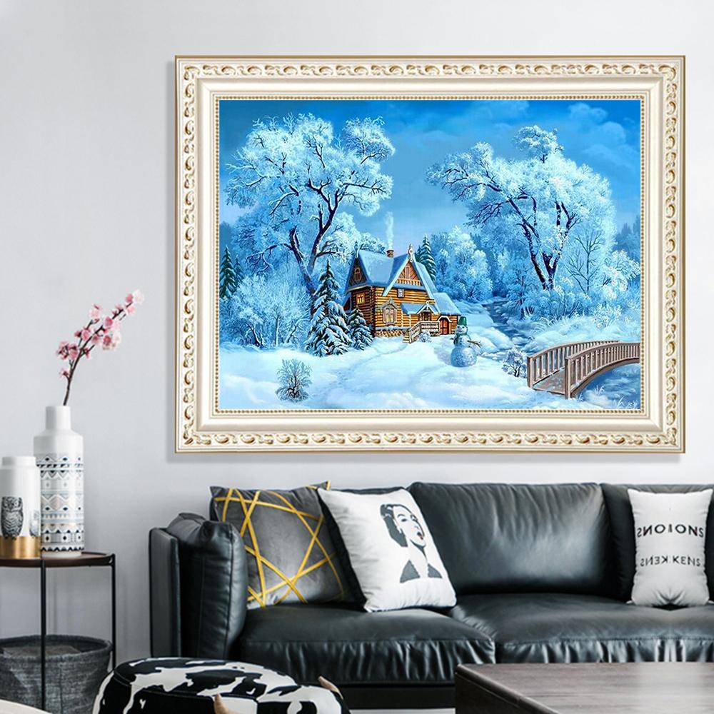 Le paysage de neige | Kits complets de peinture au diamant rond 