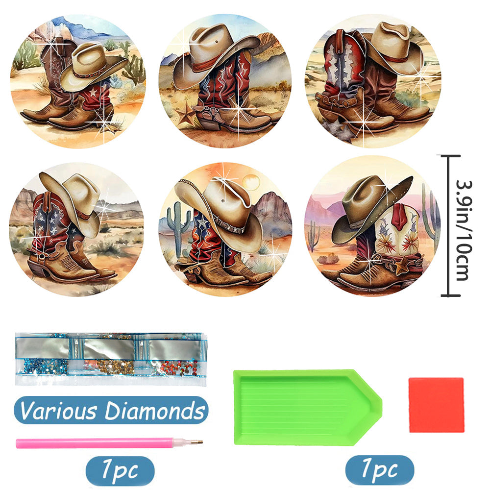 6 pcs set DIY Special Shaped Diamond Painting Coaster  | boots（no holder）