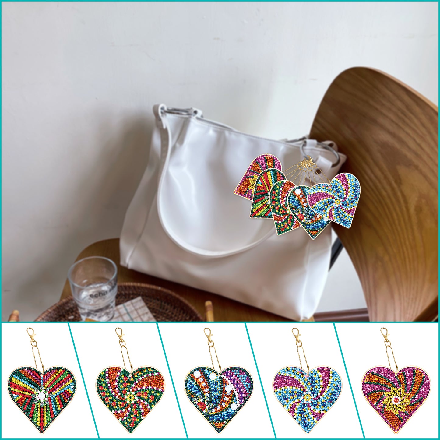 DIY keychain | Heart | Double-sided | Five Piece Set