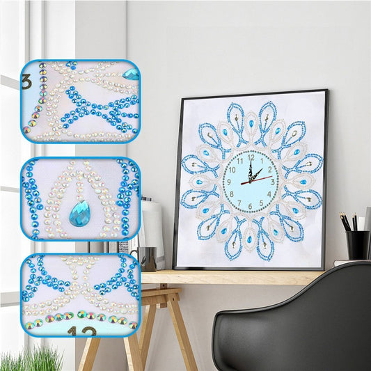 Horloge fleurie | Cristal Strass | Kits complets de peinture au diamant rond 