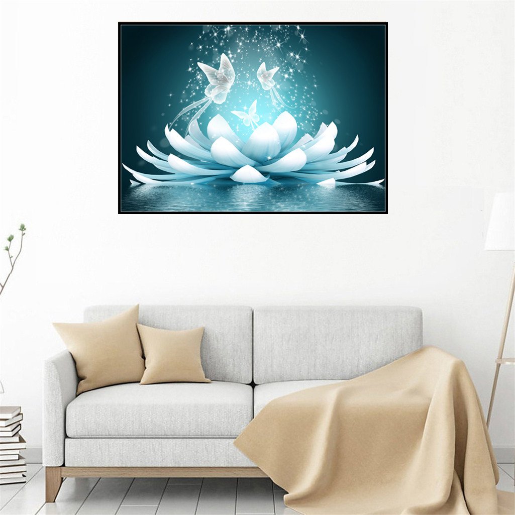 Lotus et papillon | Kits complets de peinture au diamant rond