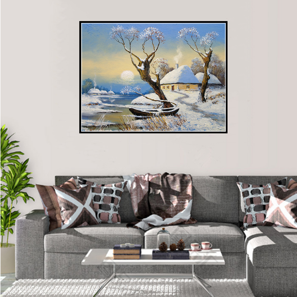 Paysage de neige | Kits complets de peinture au diamant rond 