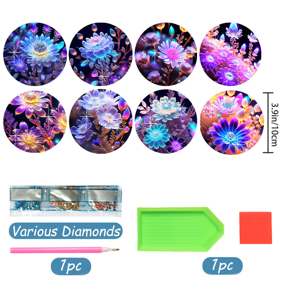 8 pcs set DIY Special Shaped Diamond Painting Coaster  | crystal flower（no holder）