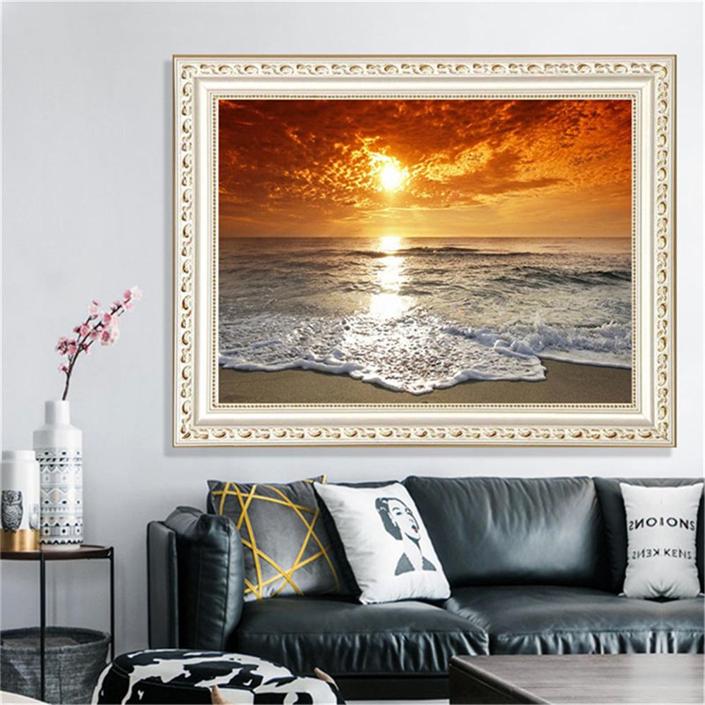 Coucher de soleil et mer | Kits de peinture au diamant carré complet