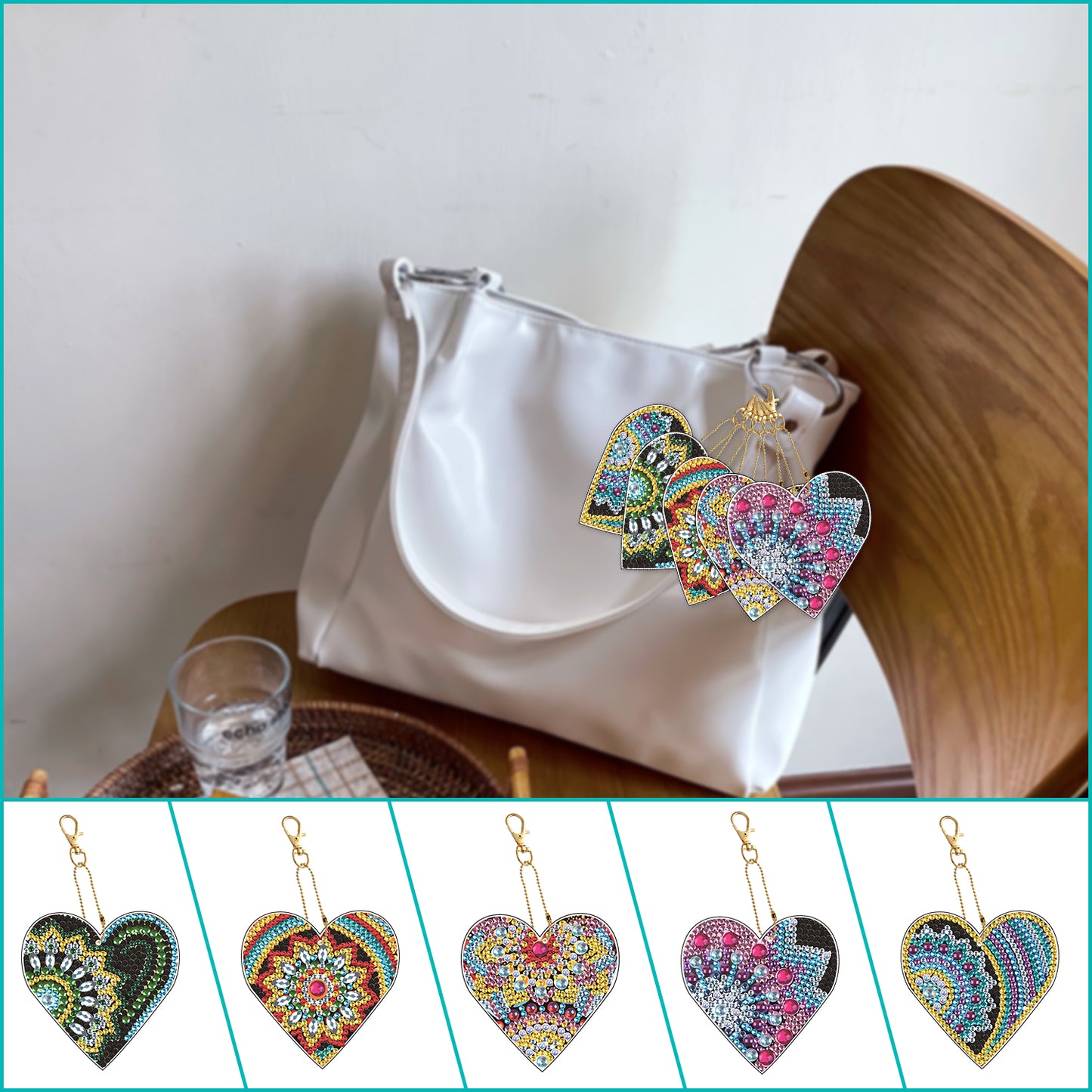 DIY keychain | Heart | Double-sided | Five Piece Set