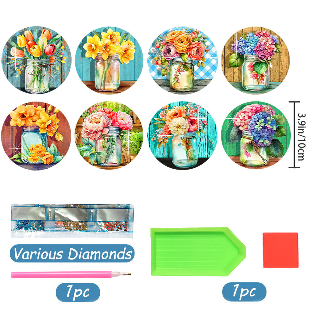 8 pcs set DIY Special Shaped Diamond Painting Coaster  | bouquet（no holder）