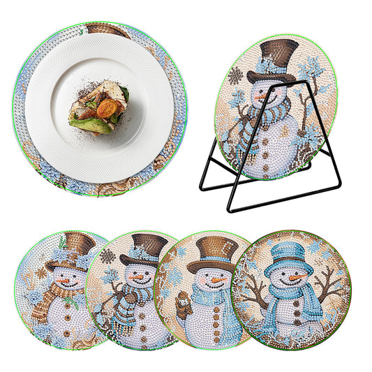 4PCS Diamond Painting Placemats Insulated Dish Mats | Snowman