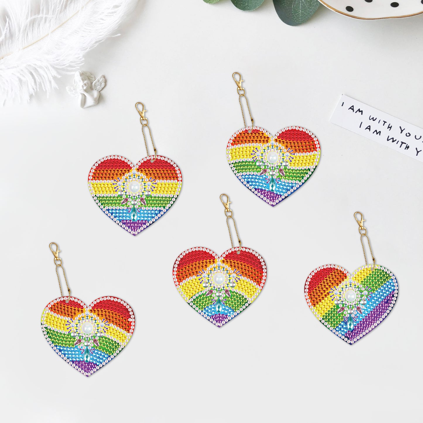 DIY keychain | Heart | Double-sided | Five Piece Set