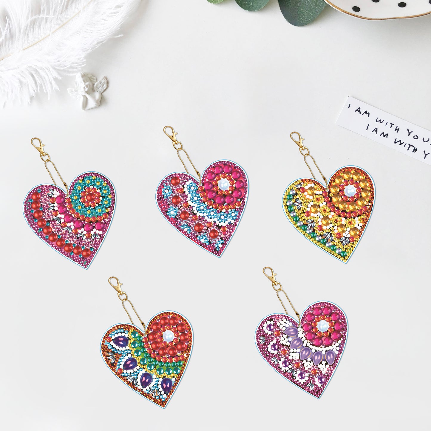 DIY keychain | Heart | Double-sided | Five Piece Set