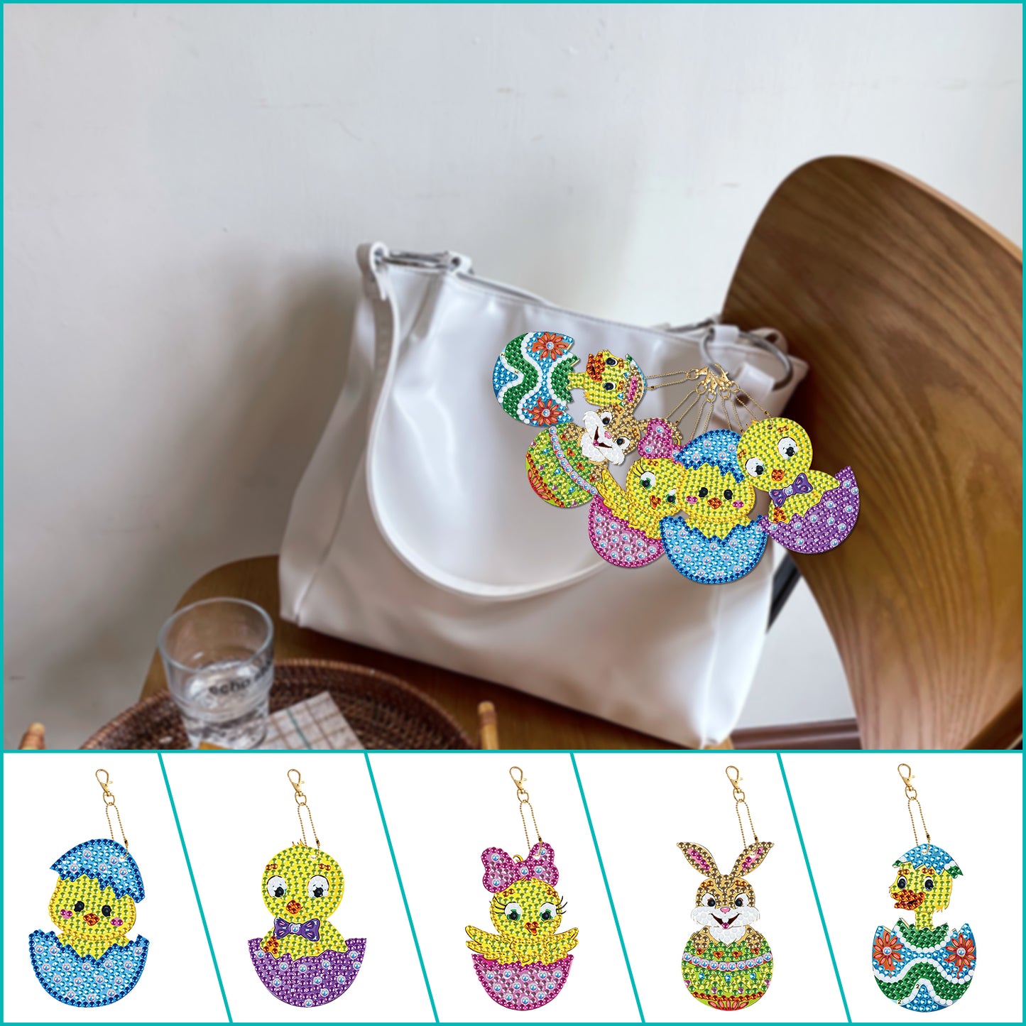 DIY keychain | Easter duck | Double-sided | Five Piece Set