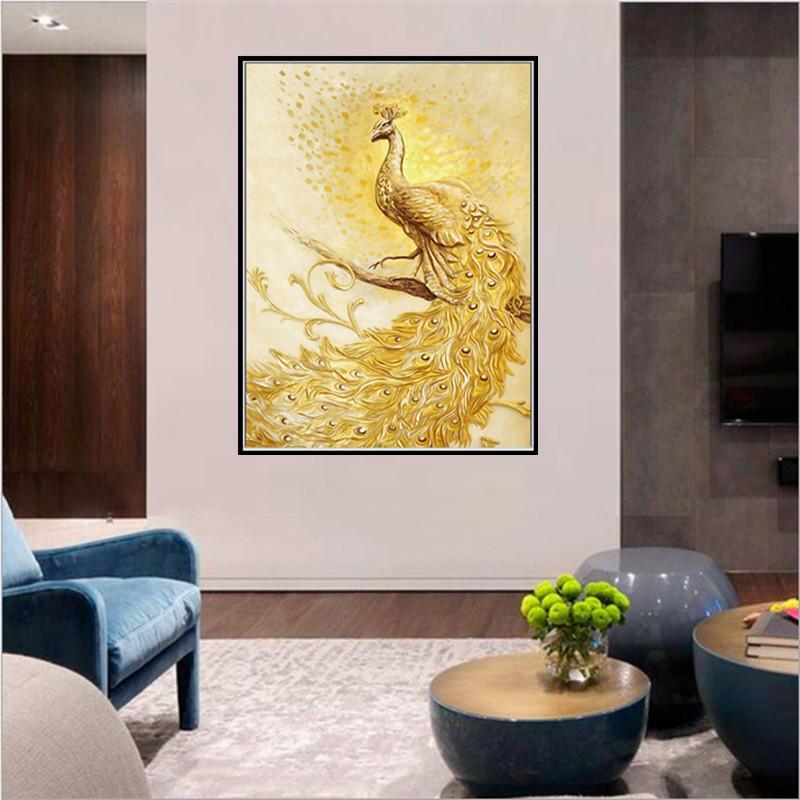Golden Peacock | Full Round Diamond Painting Kits