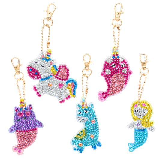 DIY keychain | Unicorn Mermaid | Double-sided | Five Piece Set