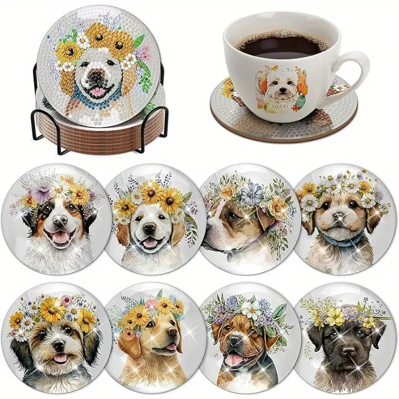 8 pcs set DIY Special Shaped Diamond Painting Coaster  | Dog (no holder)