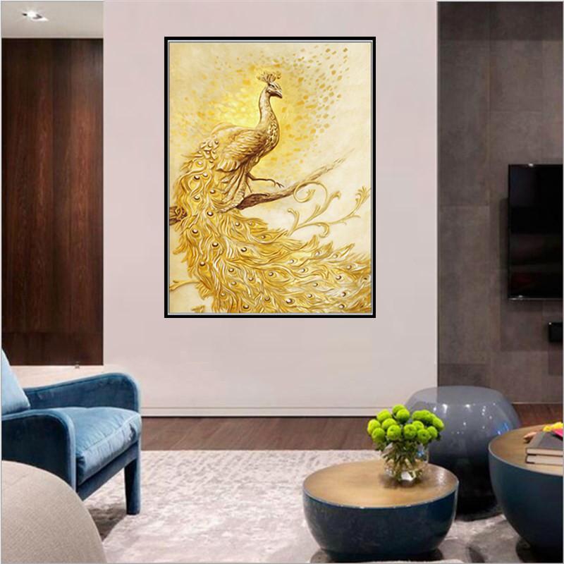 Golden Silk Peacock | Full Round Diamond Painting Kits