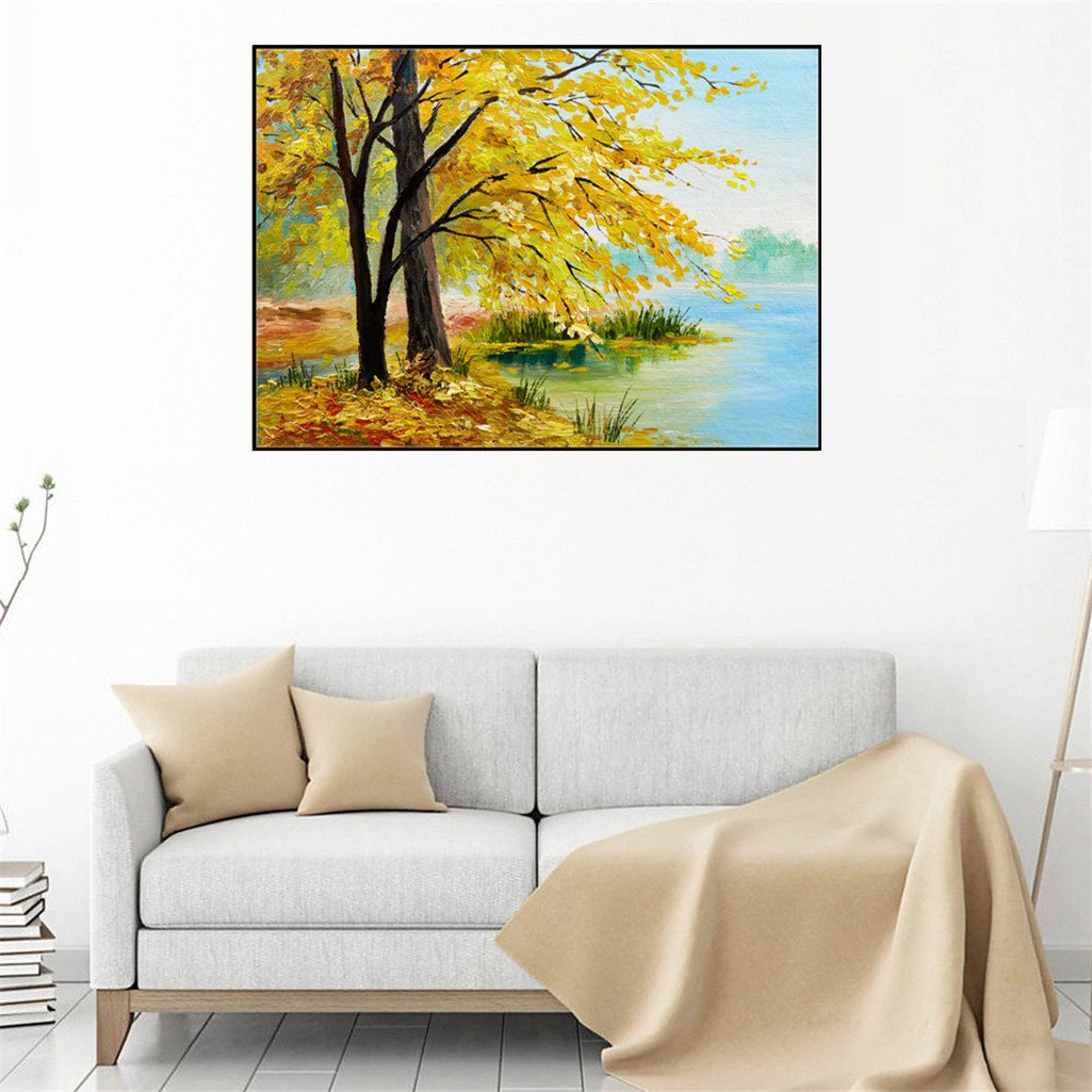 Arbre au bord du lac | Kits complets de peinture au diamant rond