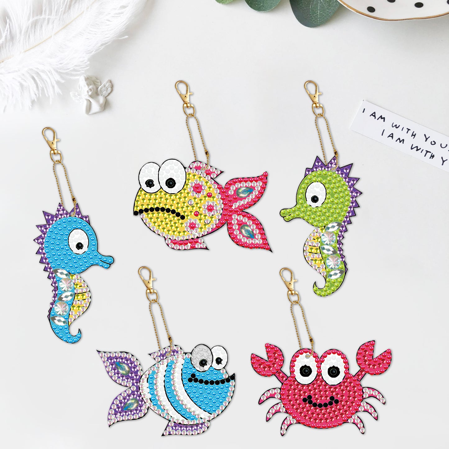 DIY keychain | Fish Seahorse Crab | Double-sided | Five Piece Set