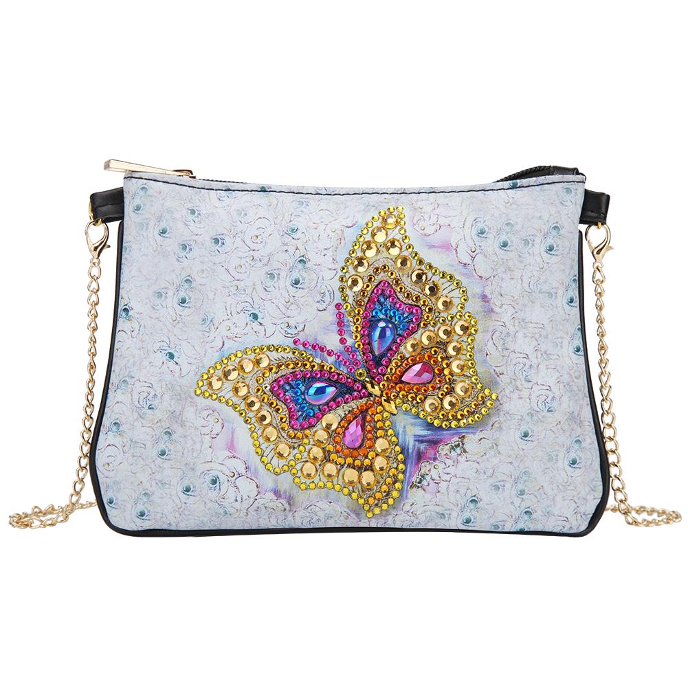 DIY Golden butterfly shaped diamond painting one-shoulder chain lady bag