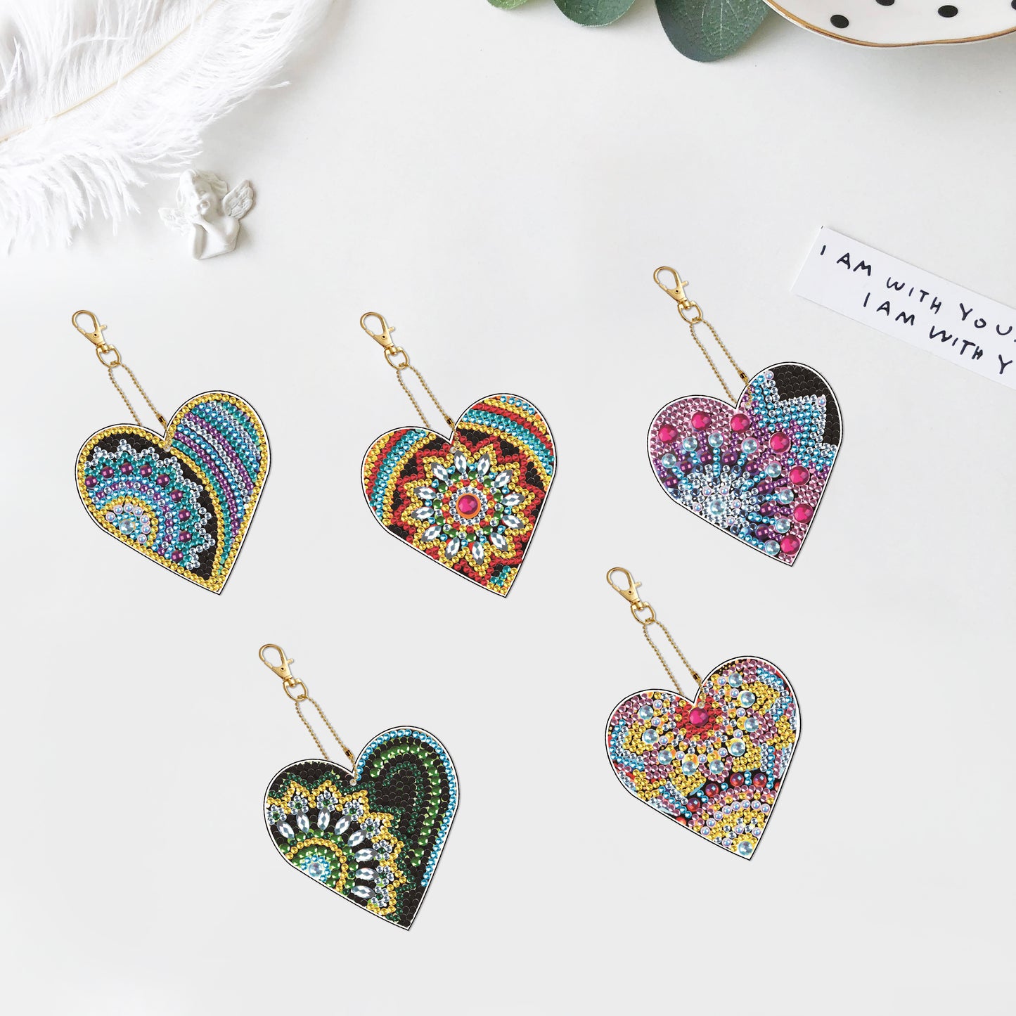 DIY keychain | Heart | Double-sided | Five Piece Set