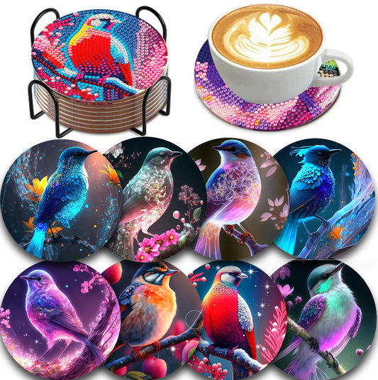 8 pcs set DIY Special Shaped Diamond Painting Coaster  | bird（no holder）