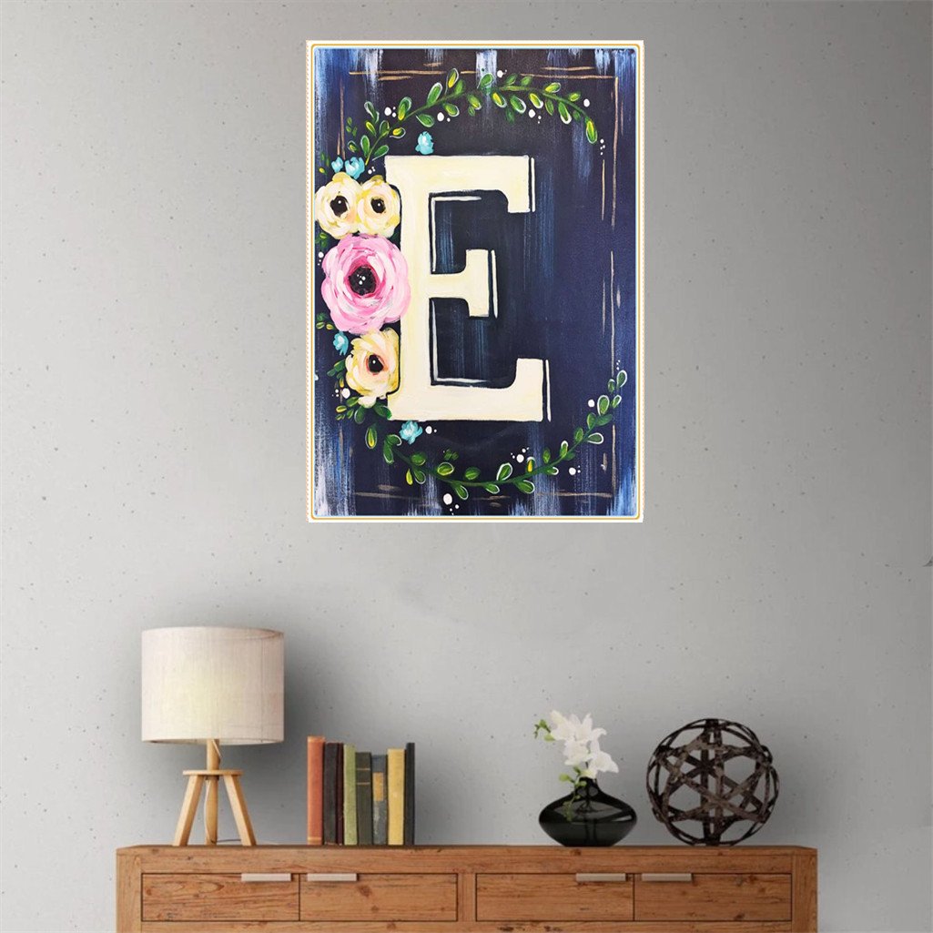 Flower with letter E | Full Round Diamond Painting Kits