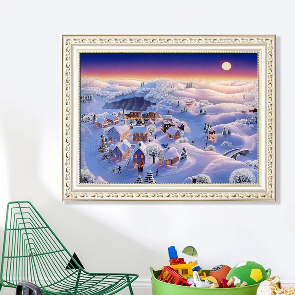 Le paysage de neige | Kits complets de peinture au diamant rond 