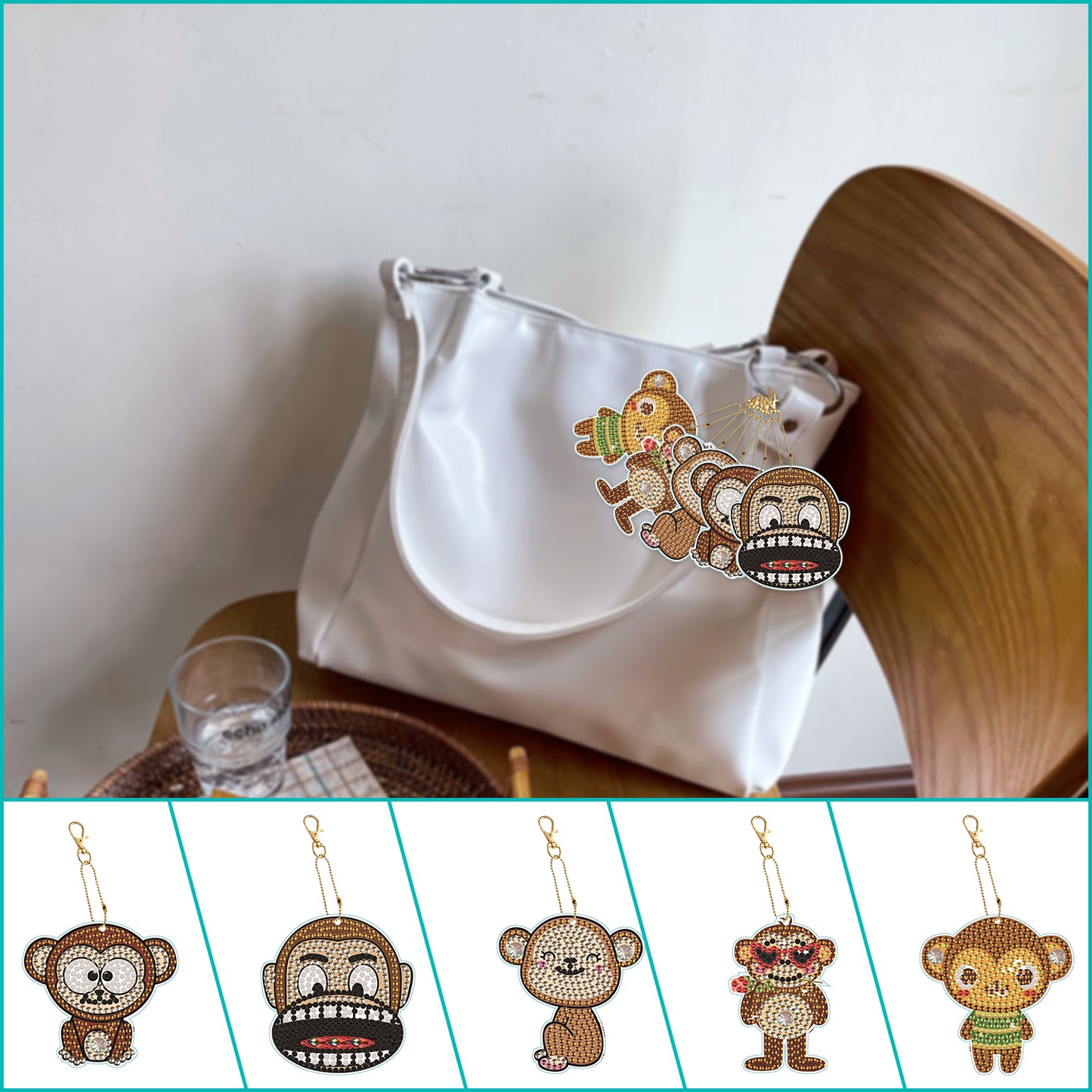 DIY keychain | Monkey | Double-sided | Five Piece Set