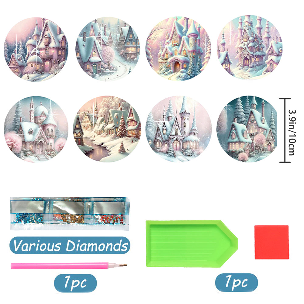 8 pcs set DIY Special Shaped Diamond Painting Coaster  | snow scene（no holder）