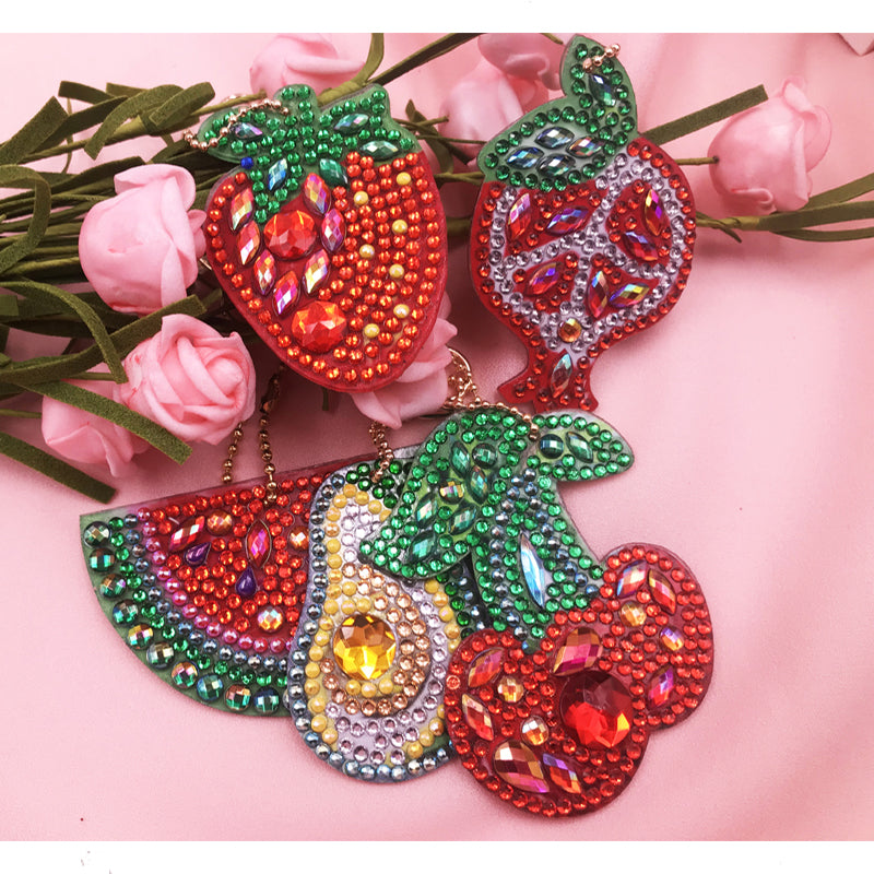 5pcs DIY Fruit Sets Special Shaped Full Drill Diamond Painting Key Chain with Key Ring Jewelry Gifts for Girl Bags