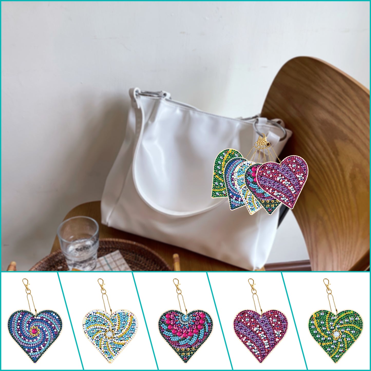 DIY keychain | Heart | Double-sided | Five Piece Set