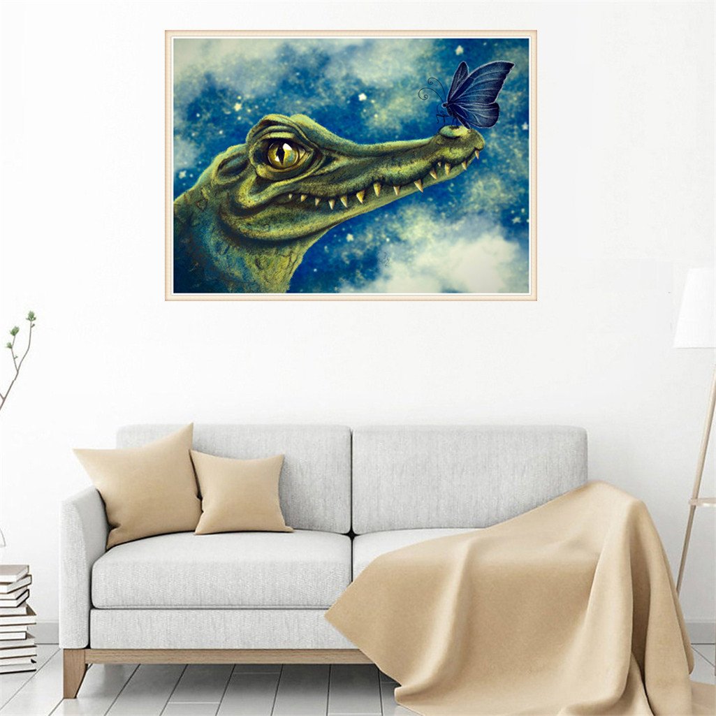 crocodile et papillon | Kits complets de peinture au diamant rond 