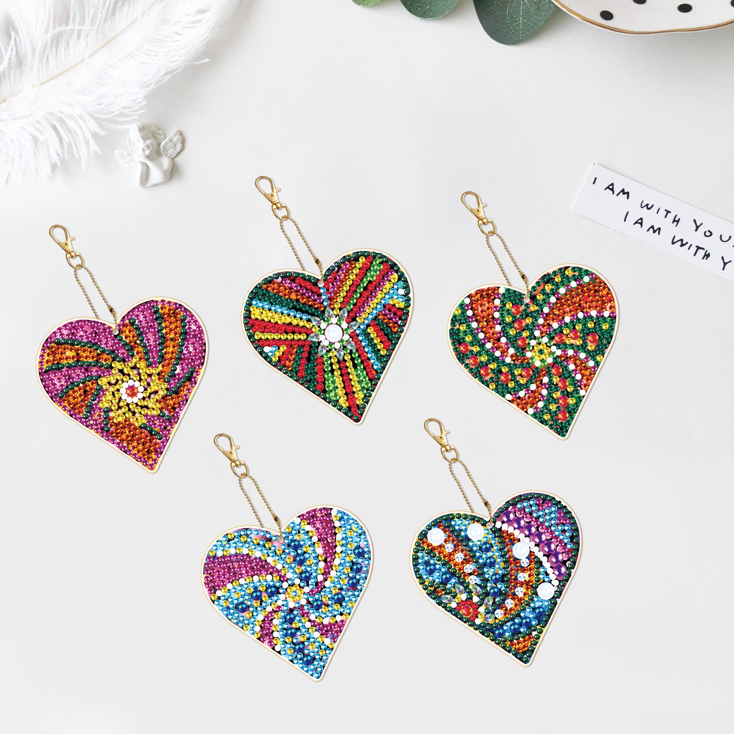 DIY keychain | Heart | Double-sided | Five Piece Set