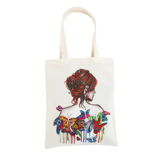 DIY Rhinestone Diamond Painting Butterfly woman Tote Bag