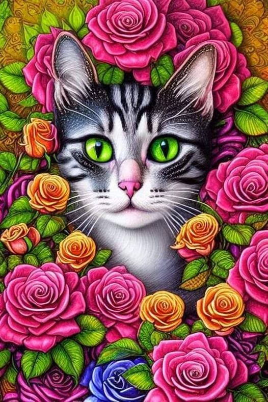 Diamond Painting  |  Fun With Cats And Flowers