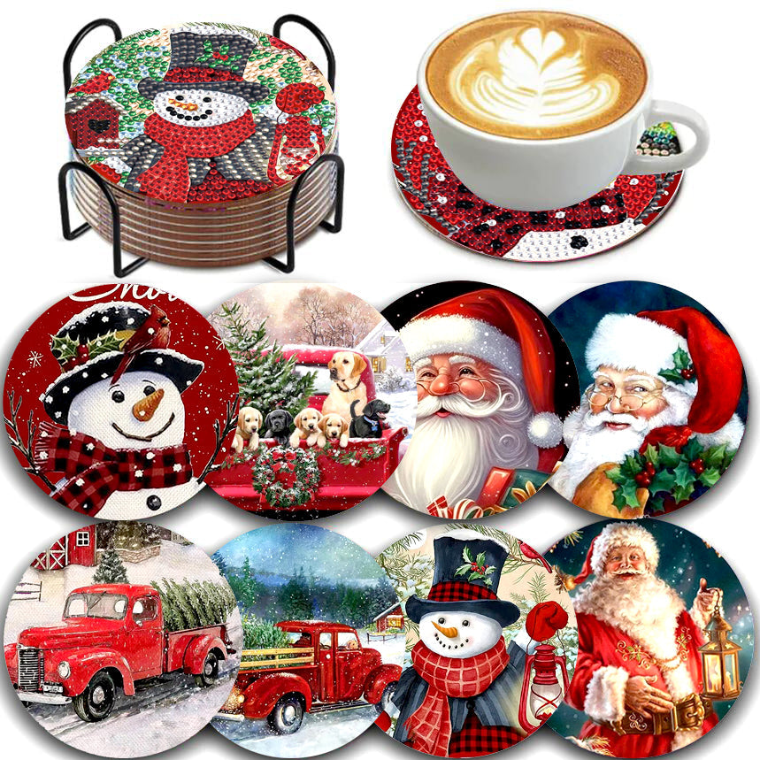 8 pcs set DIY Special Shaped Diamond Painting Coaster  | Christmas（no holder）