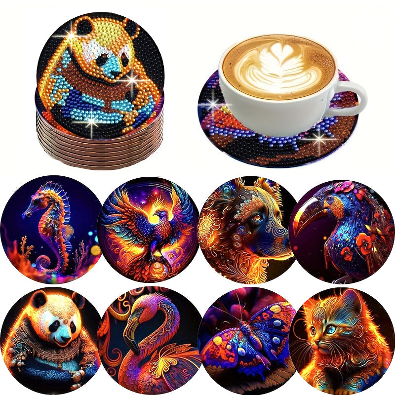 8 pcs set DIY Special Shaped Diamond Painting Coaster  | animal（no holder）