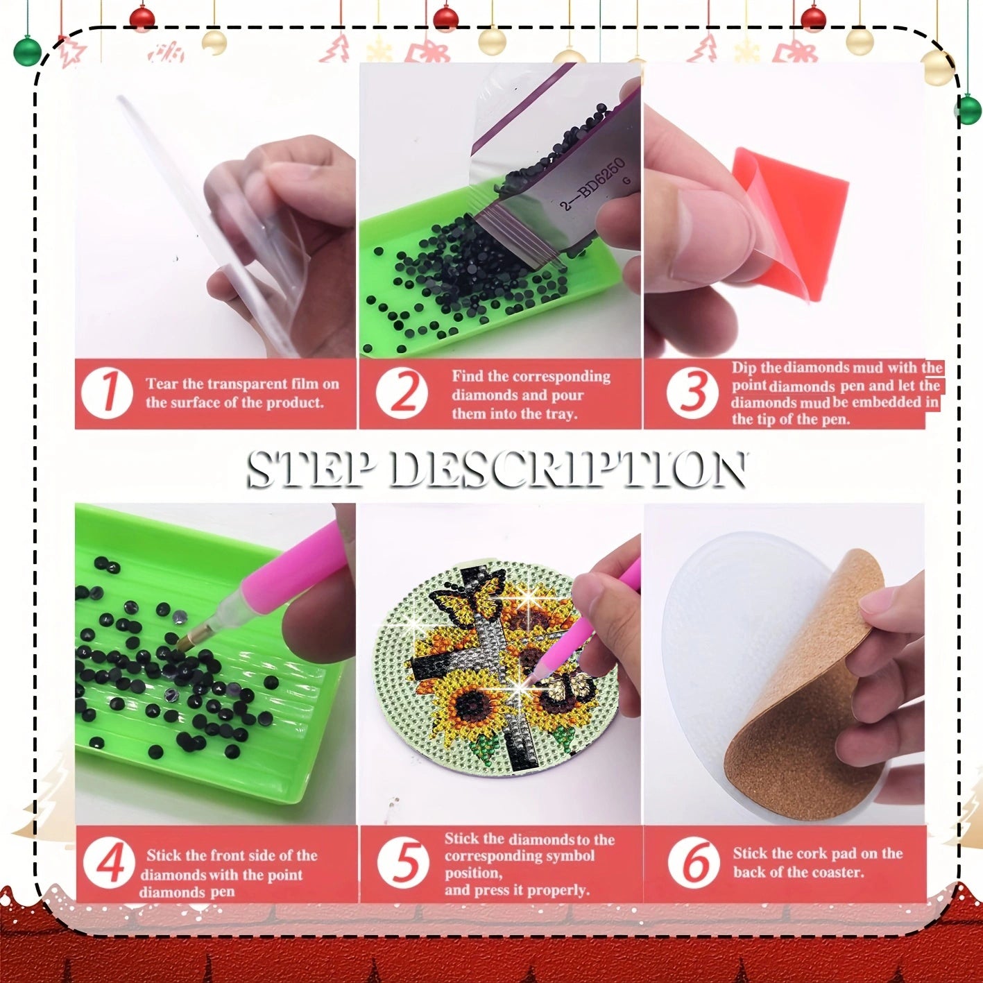 6 pcs set DIY Special Shaped Diamond Painting Coaster  | sunflower cross（no holder）