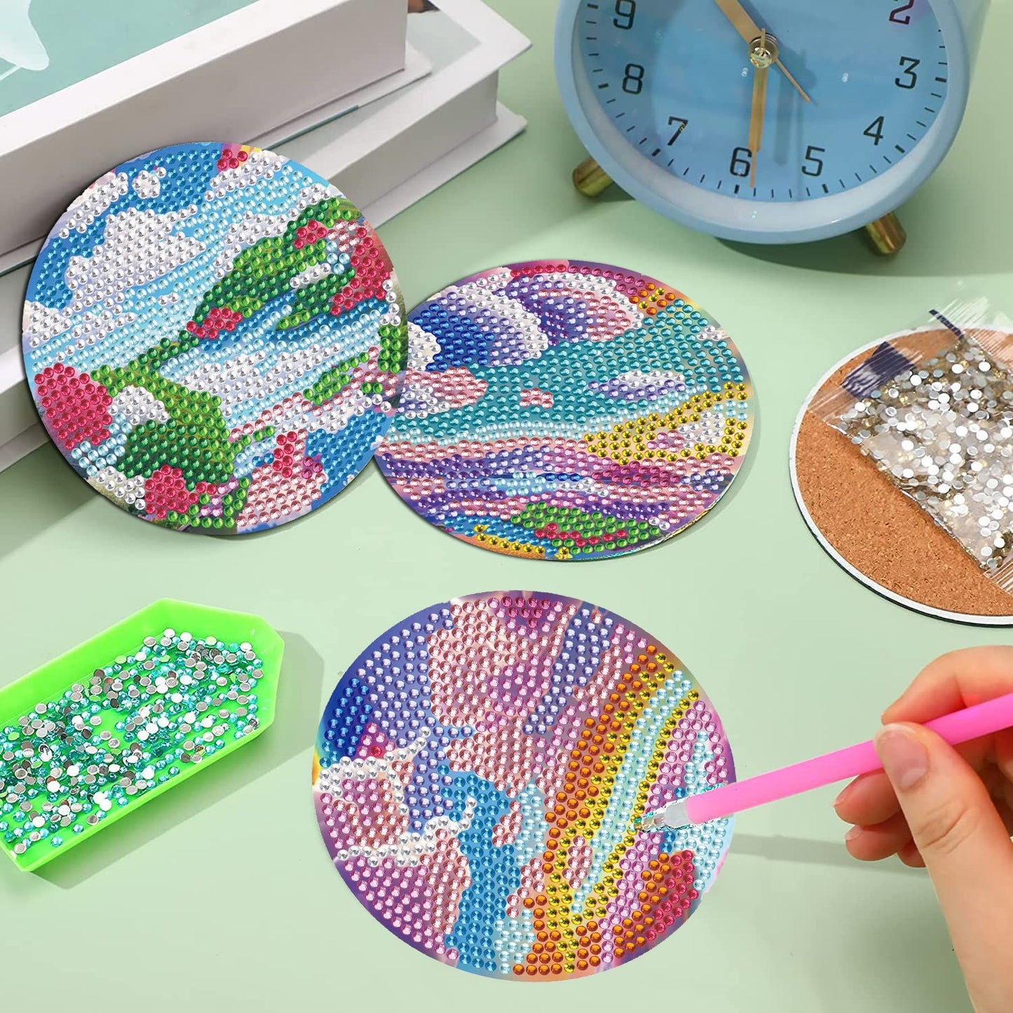 6 pcs set DIY Special Shaped Diamond Painting Coaster  | rainbow （no holder）