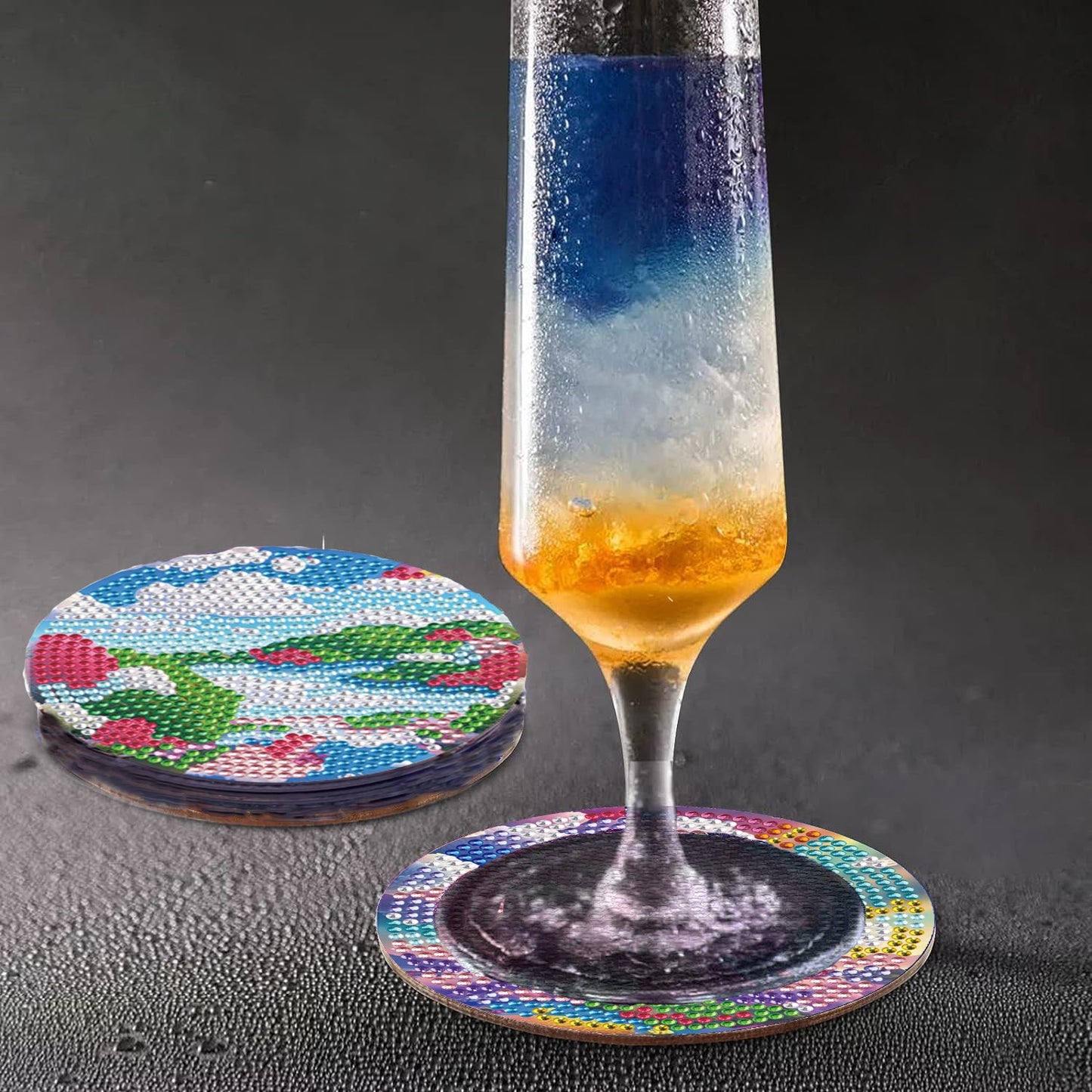 6 pcs set DIY Special Shaped Diamond Painting Coaster  | rainbow （no holder）