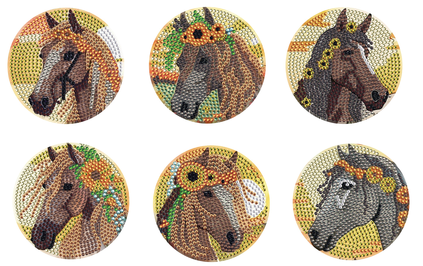 6 pcs set DIY Special Shaped Diamond Painting Coaster  | horse （no holder）