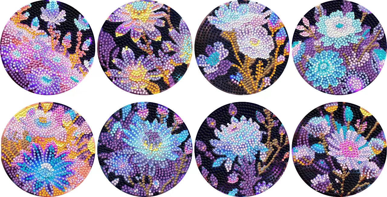 8 pcs set DIY Special Shaped Diamond Painting Coaster  | crystal flower（no holder）