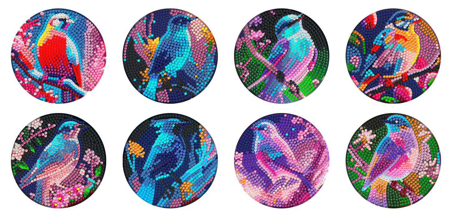 8 pcs set DIY Special Shaped Diamond Painting Coaster  | bird（no holder）