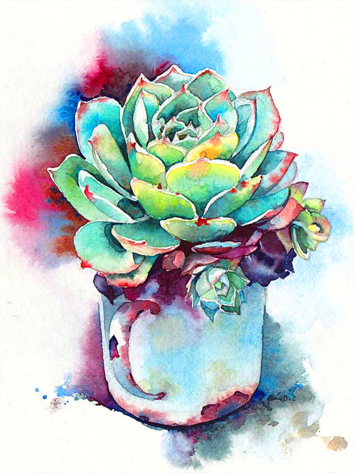 Succulente en pot | Kits complets de peinture au diamant rond 
