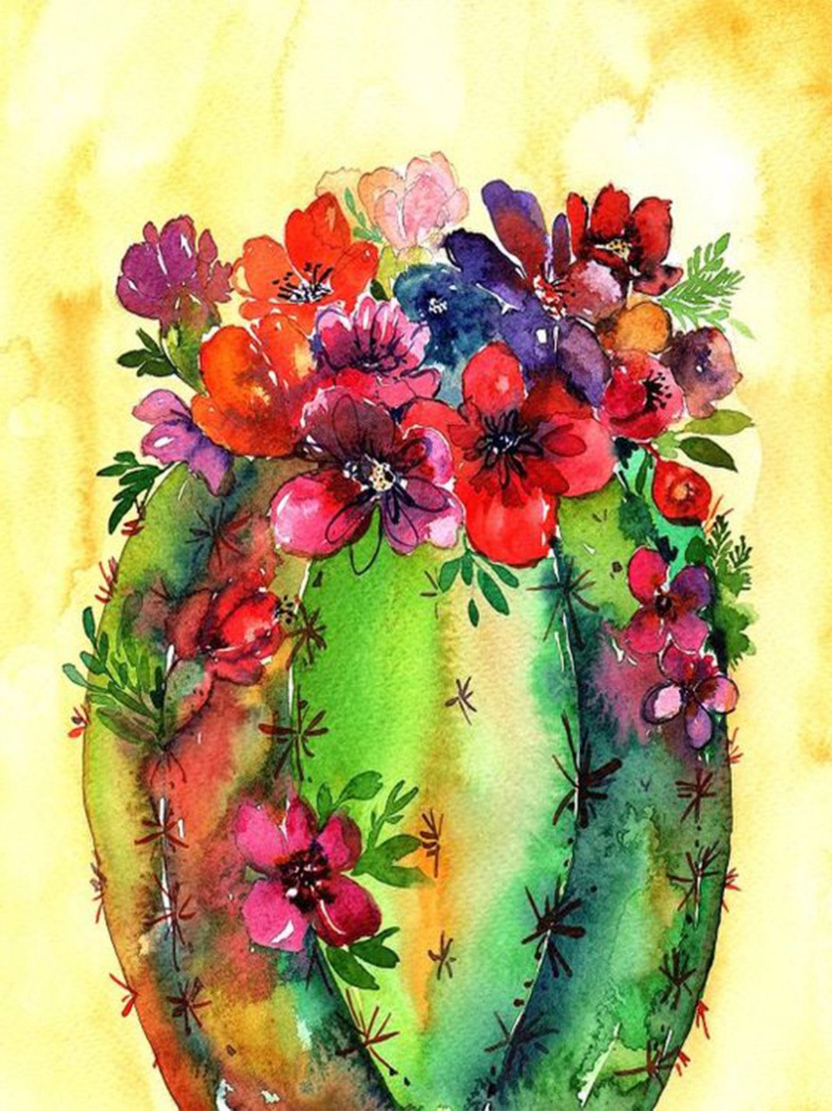 Cactus en fleurs | Kits complets de peinture au diamant rond