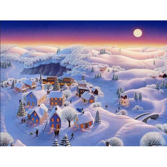 Le paysage de neige | Kits complets de peinture au diamant rond 