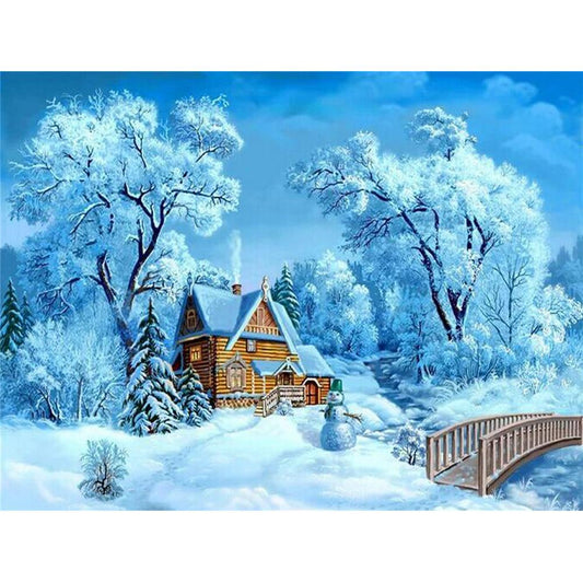 Le paysage de neige | Kits complets de peinture au diamant rond 